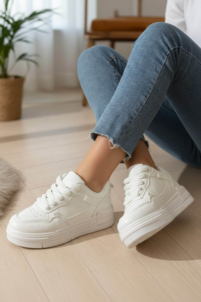 Adidași damă alb din piele ecologică Shift