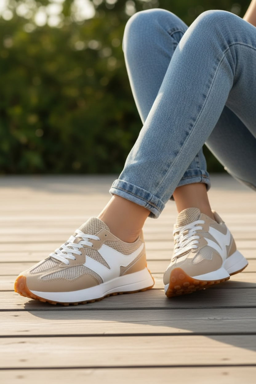 Adidași de damă bej din piele ecologica Panda