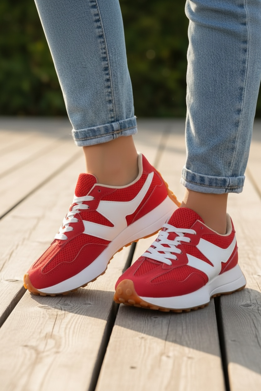 Adidași de damă roșu din piele ecologica Panda