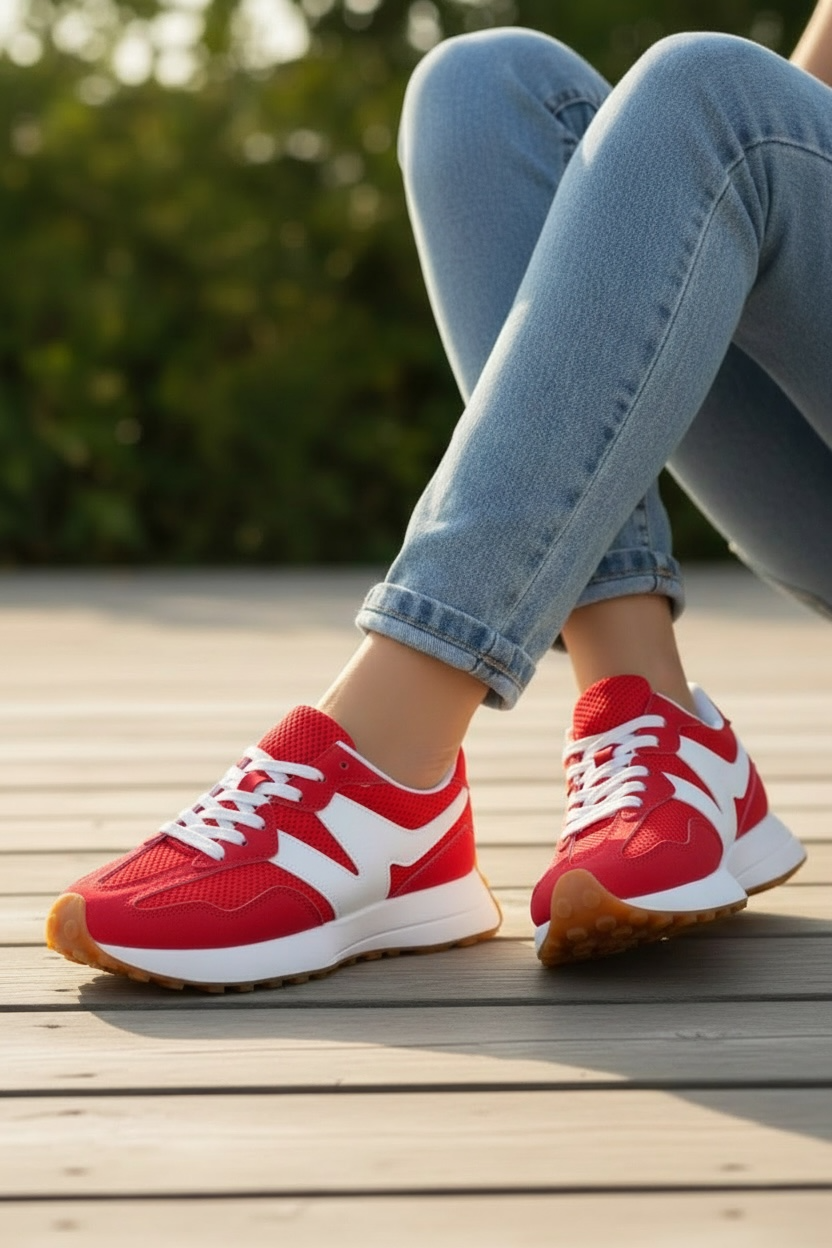 Adidași de damă roșu din piele ecologica Panda