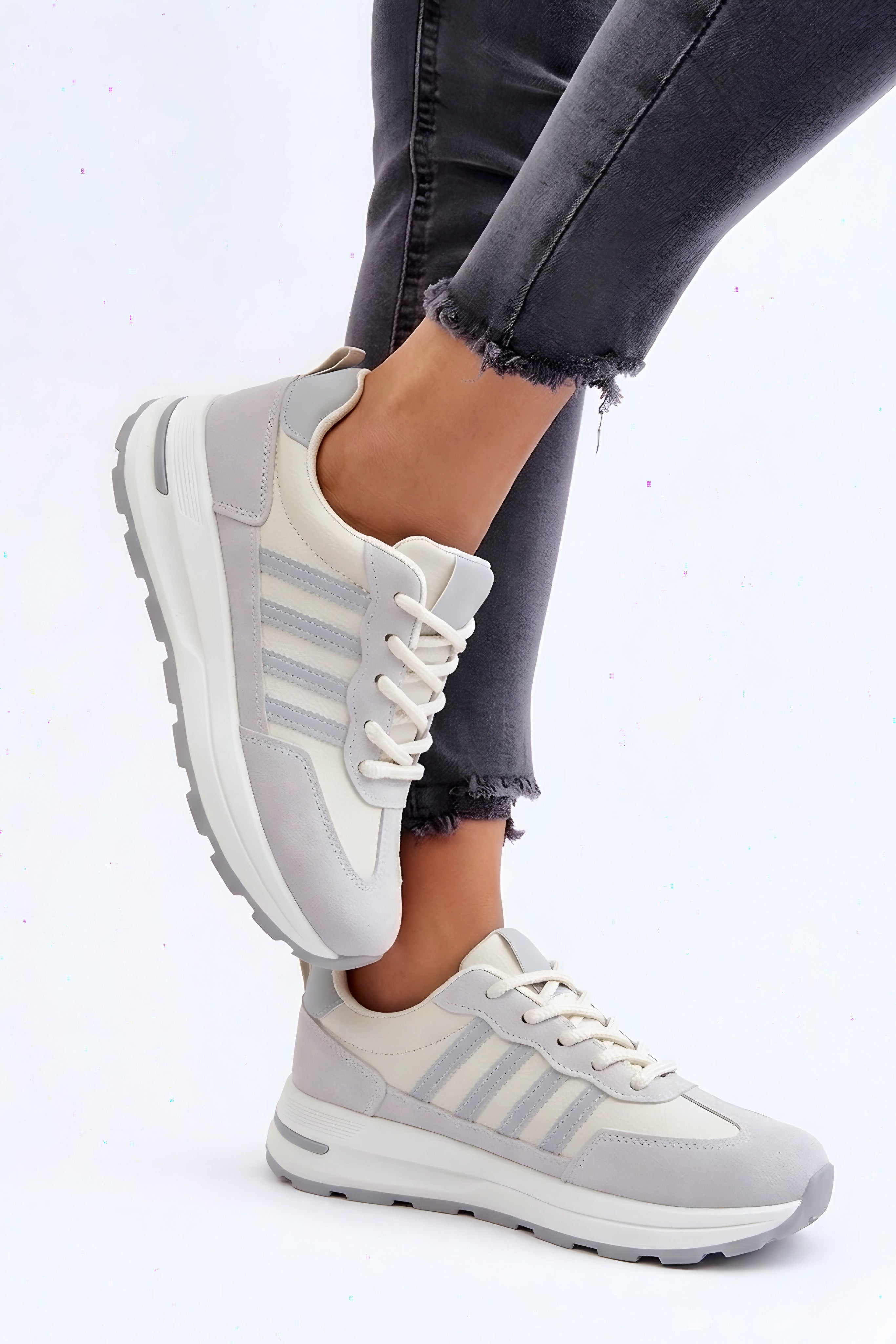 Adidași casual damă alb cu gri cu talpă groasă MOVER