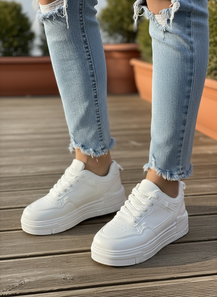 Adidași damă alb din piele ecologică Shift