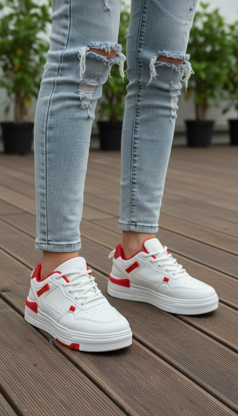 Adidași damă albi cu detalii roșii Shift