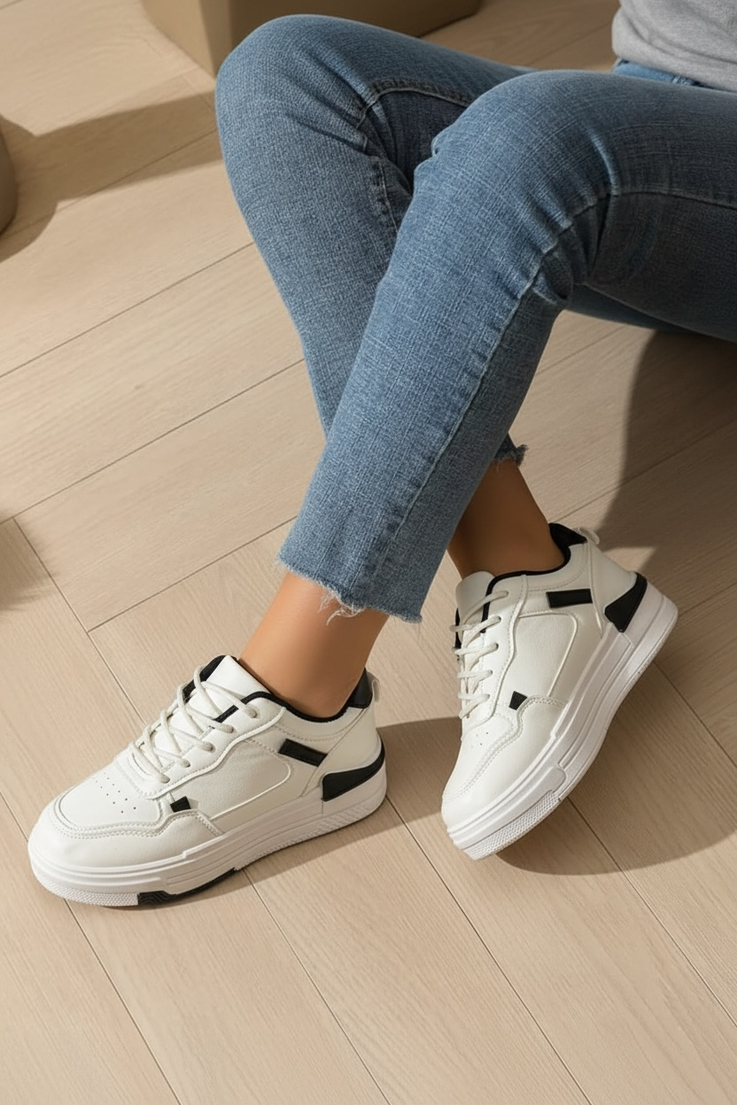 Adidași damă albi cu detalii negre Shift