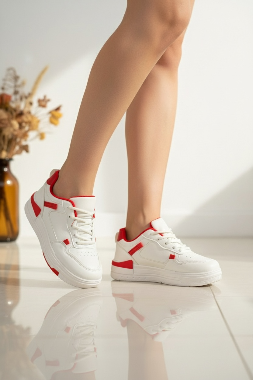 Adidași damă albi cu detalii roșii Shift