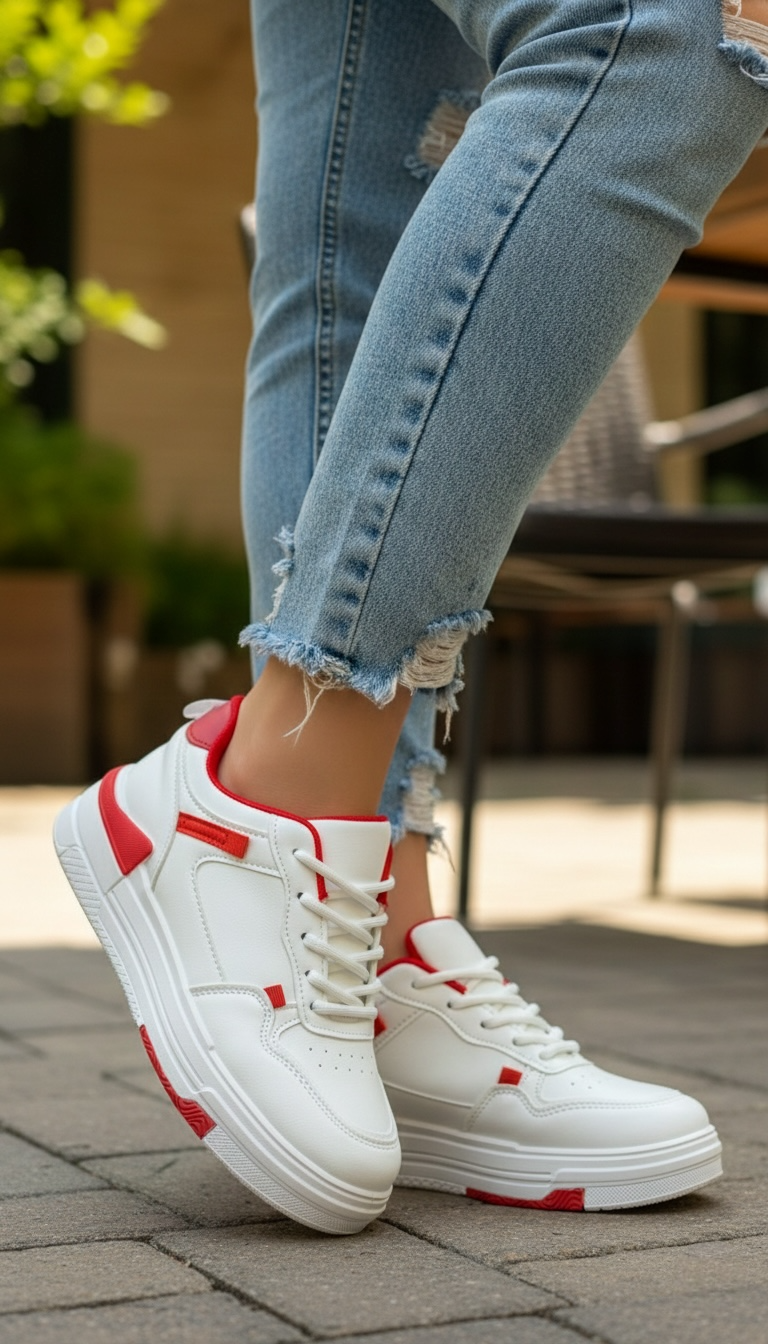 Adidași damă albi cu detalii roșii Shift