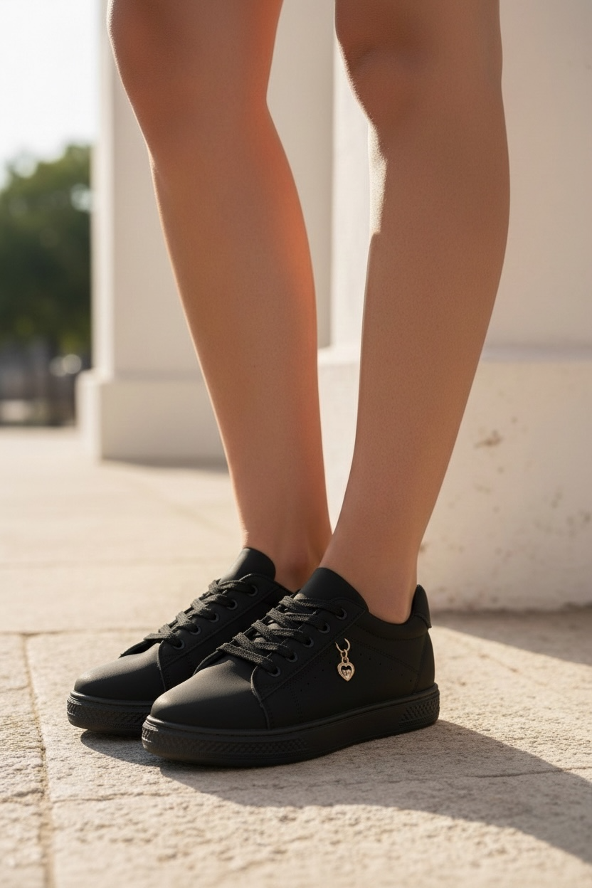 Pantofi sport damă negru cu Inimioară aurie Mono