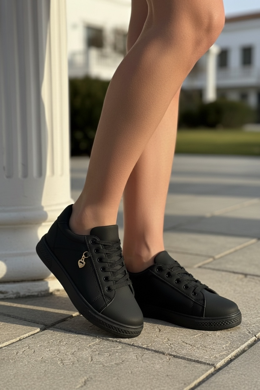 Pantofi sport damă negru cu Inimioară aurie Mono