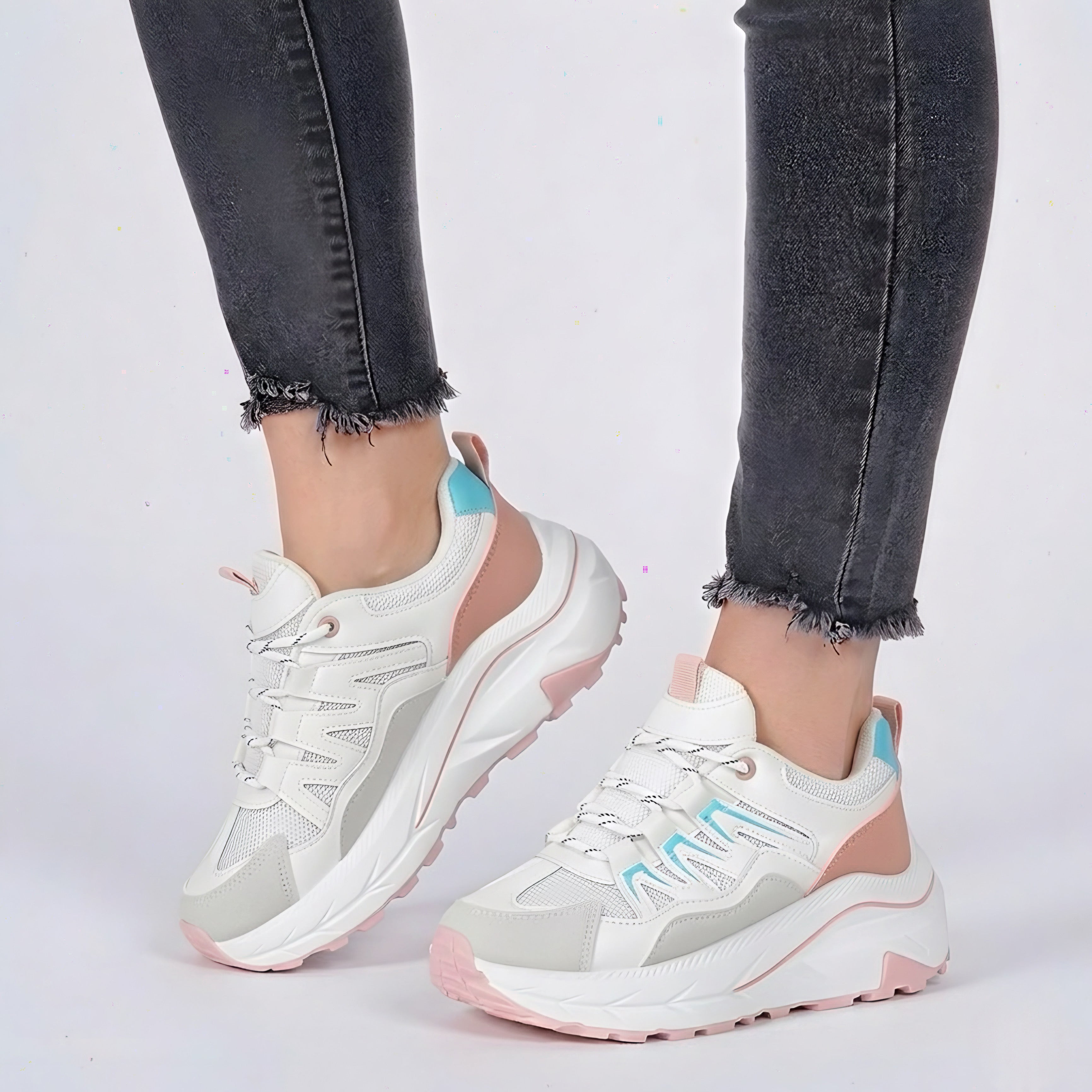 Adidași damă albi cu talpă groasă Kyro