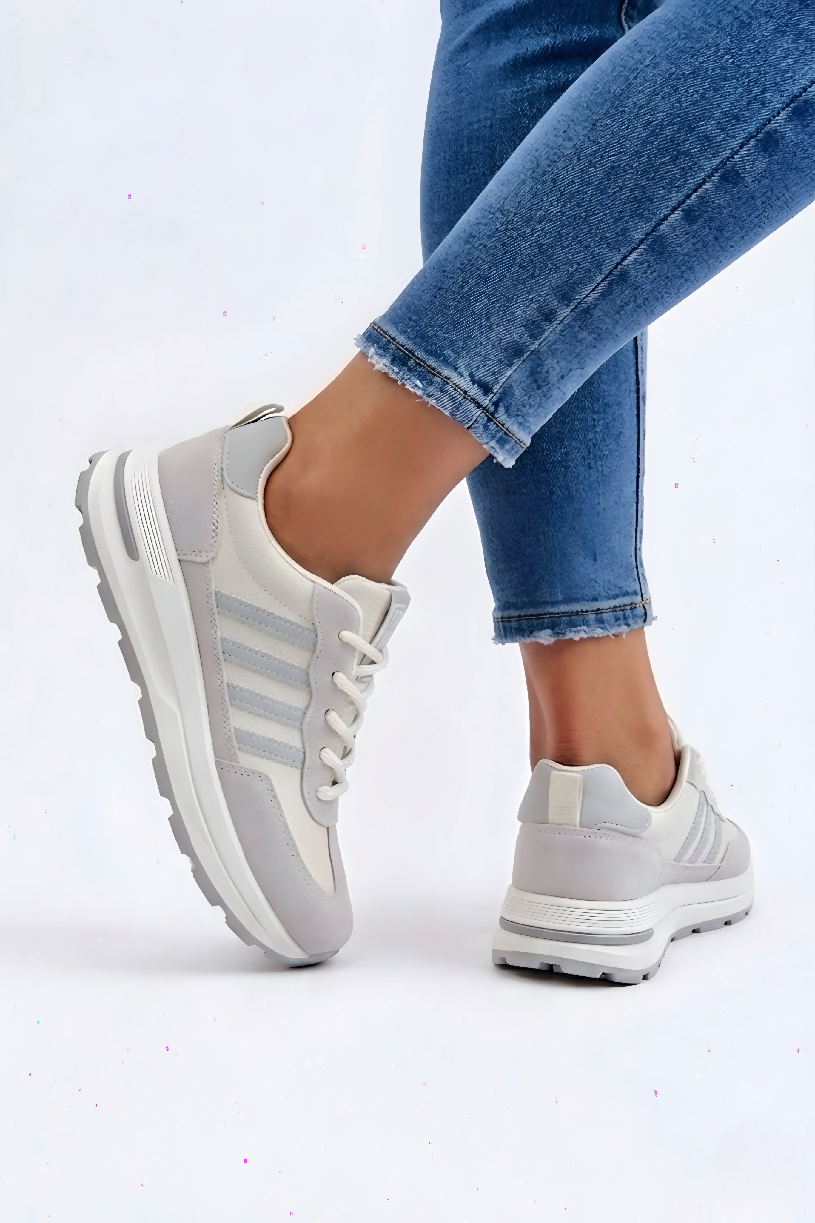 Adidași casual damă alb cu gri cu talpă groasă MOVER