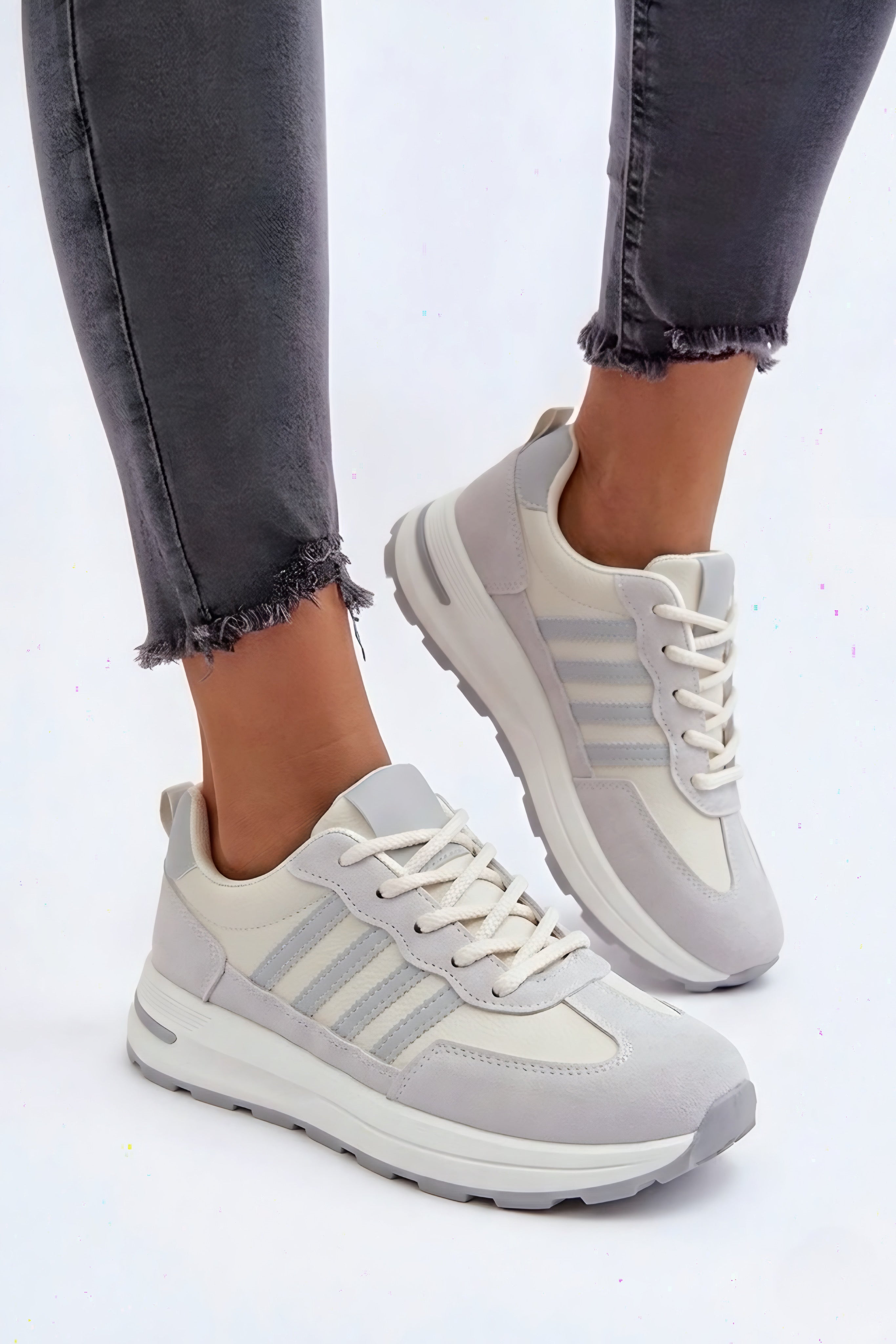 Adidași casual damă alb cu gri cu talpă groasă MOVER