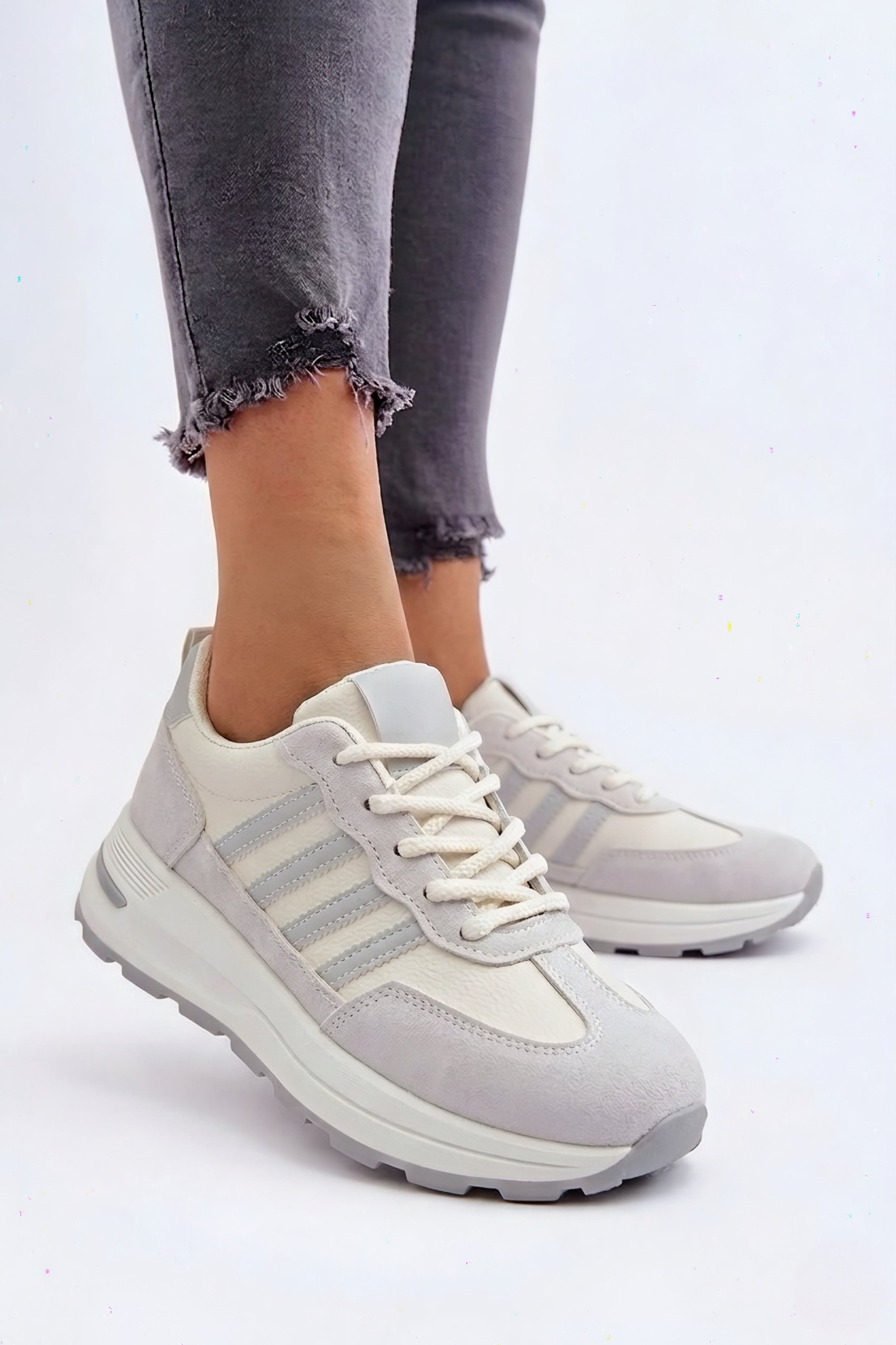 Adidași casual damă alb cu gri cu talpă groasă MOVER