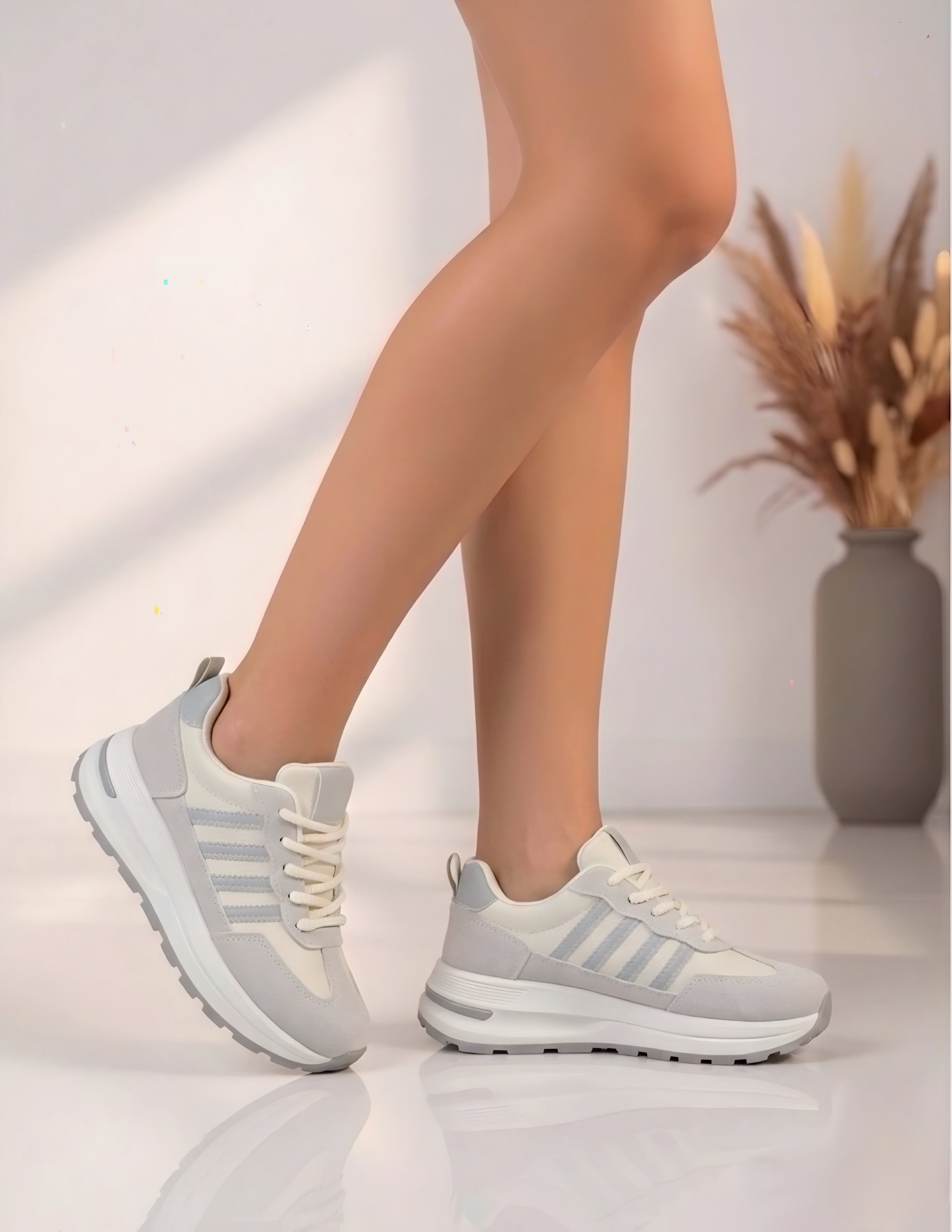 Adidași casual damă alb cu gri cu talpă groasă MOVER