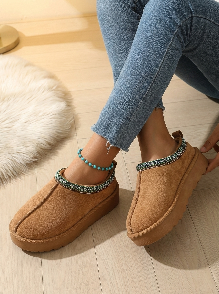 Papuci Dama bej Ug din material textil Boho