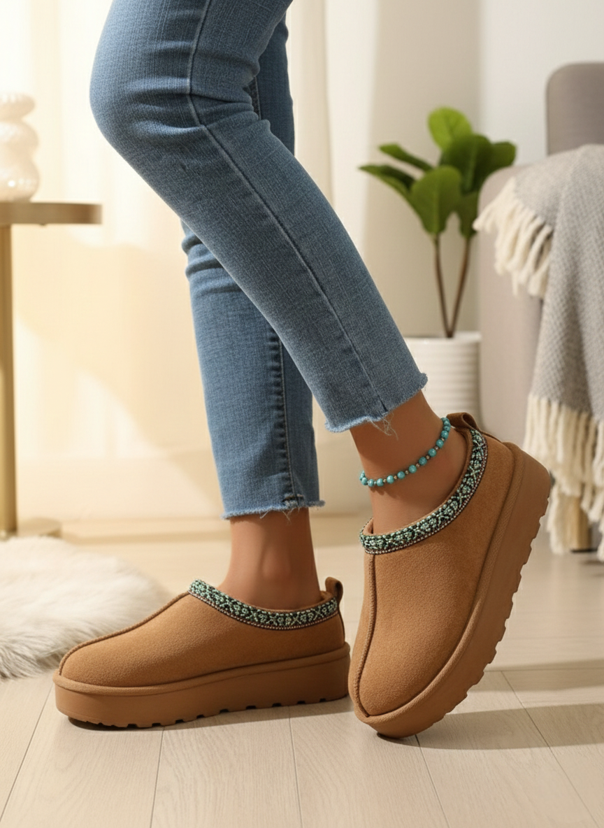 Papuci Dama bej Ug din material textil Boho