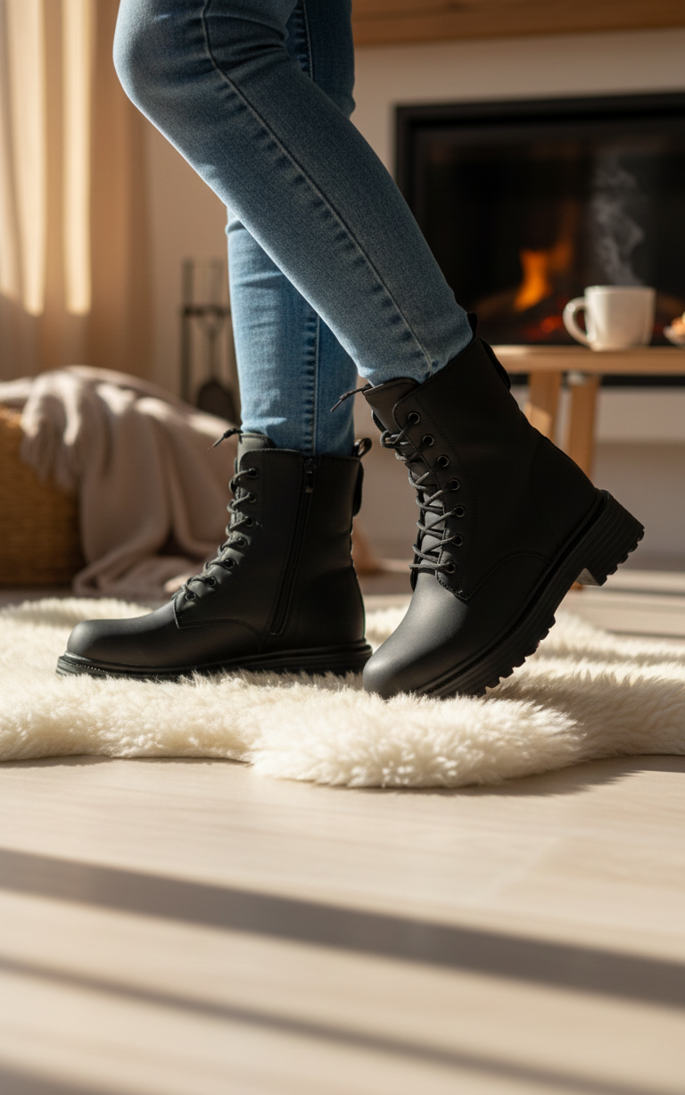 Ghete negre casual cu șiret și fermoar lateral Dark