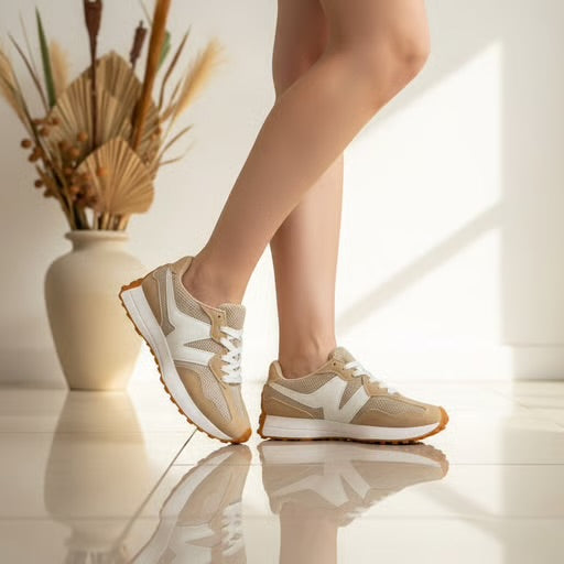 Adidași de damă bej din piele ecologica Panda