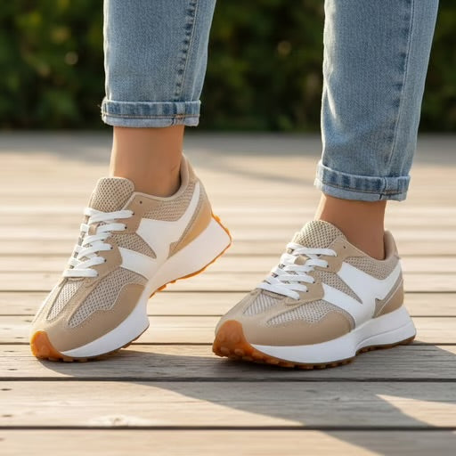 Adidași de damă bej din piele ecologica Panda