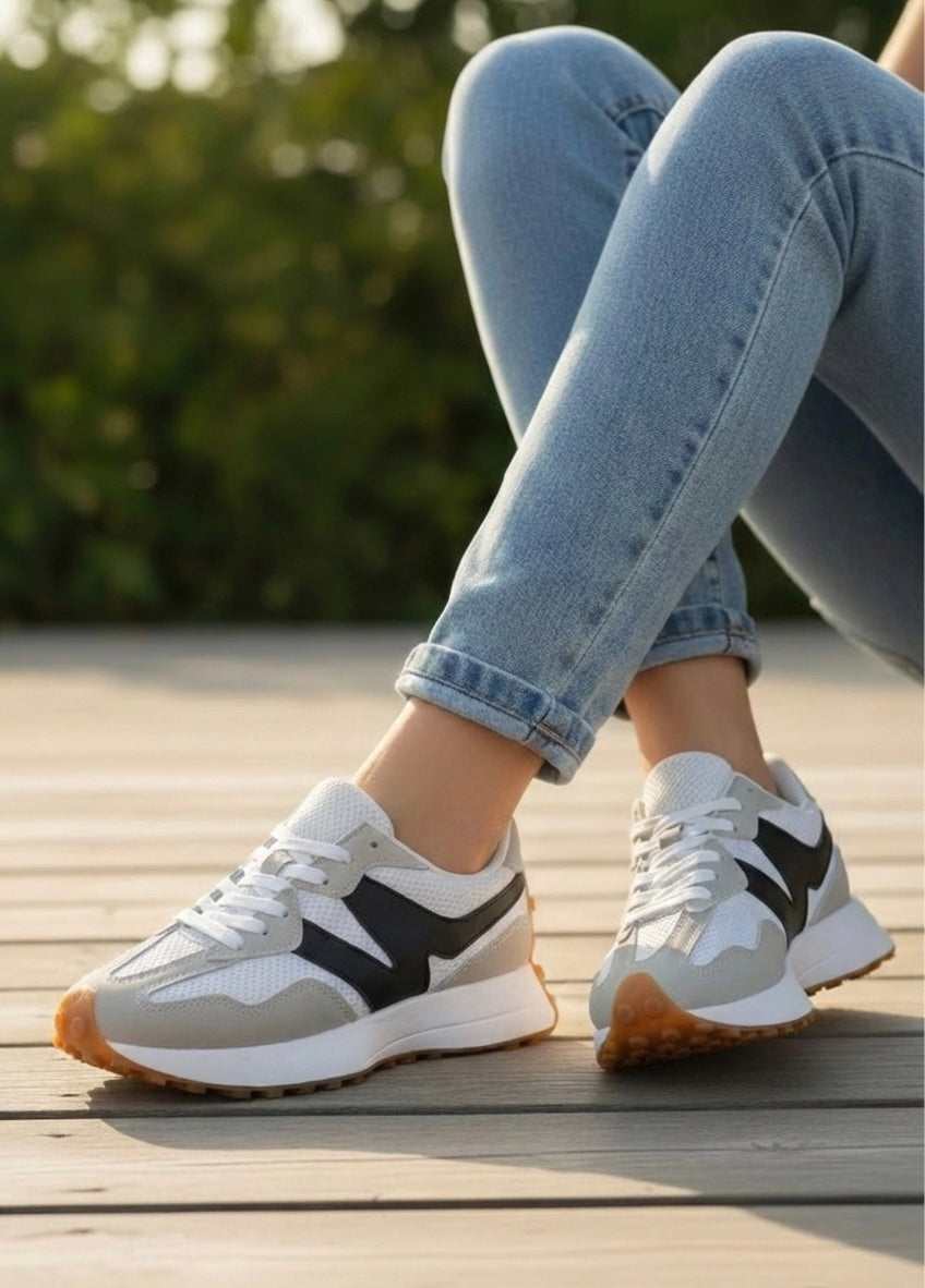 Adidași de damă alb cu gri din piele ecologica Panda