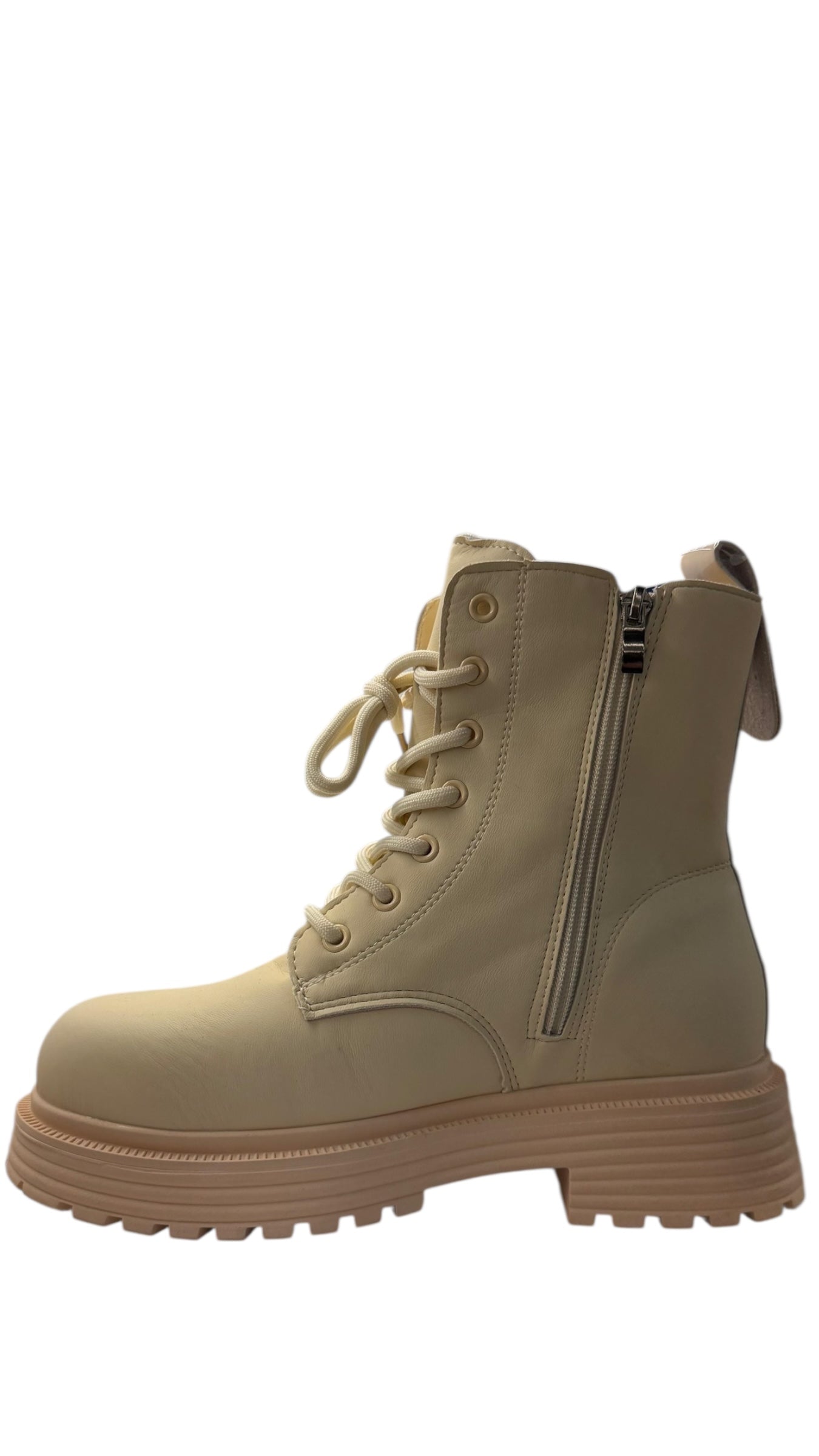 Ghete crem casual cu șiret și fermoar lateral Dark