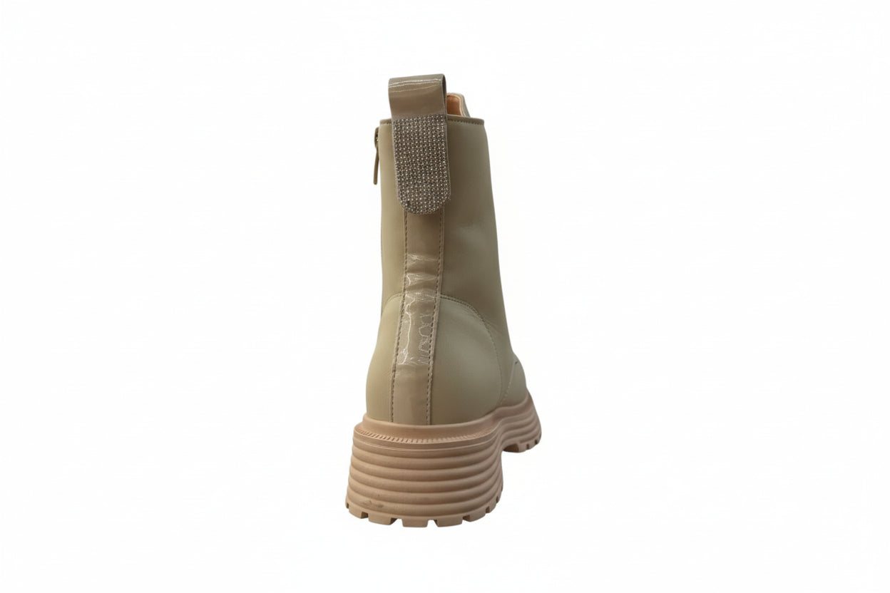 Ghete crem casual cu șiret și fermoar lateral Dark