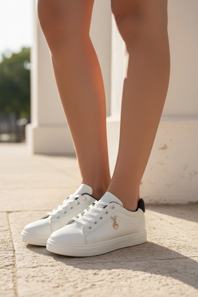 Pantofi sport damă albi cu Inimioară aurie Mono