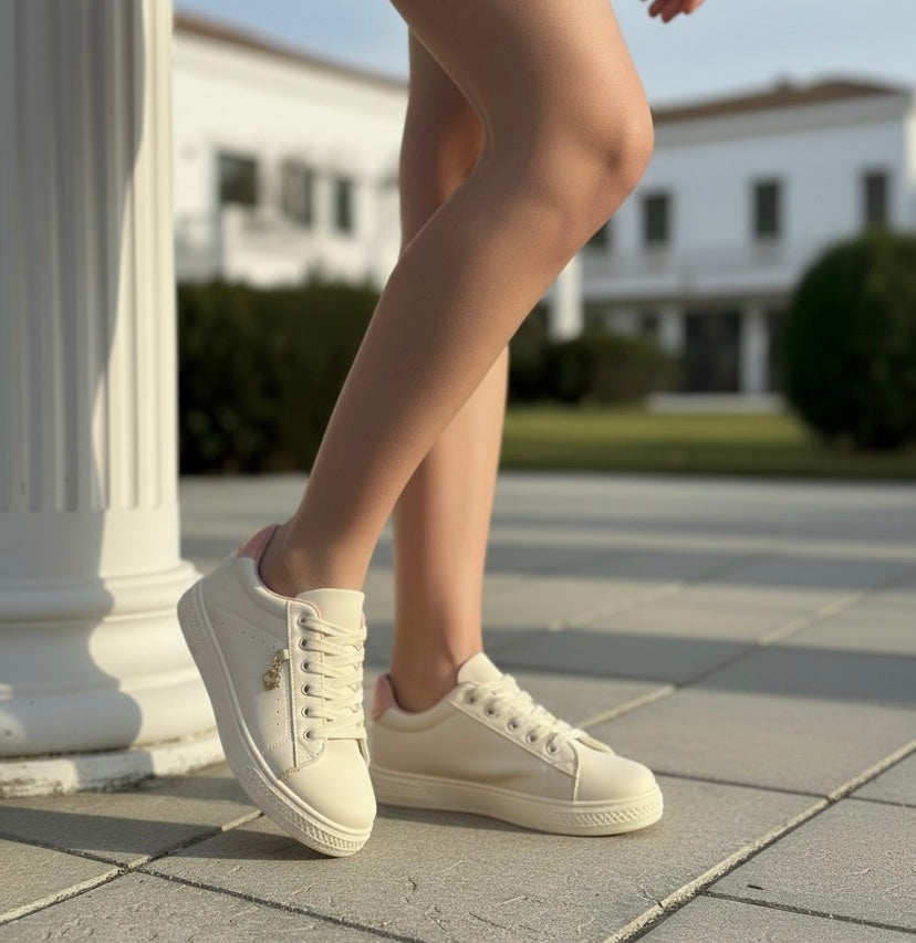 Pantofi sport damă albi cu Inimioară aurie Mono