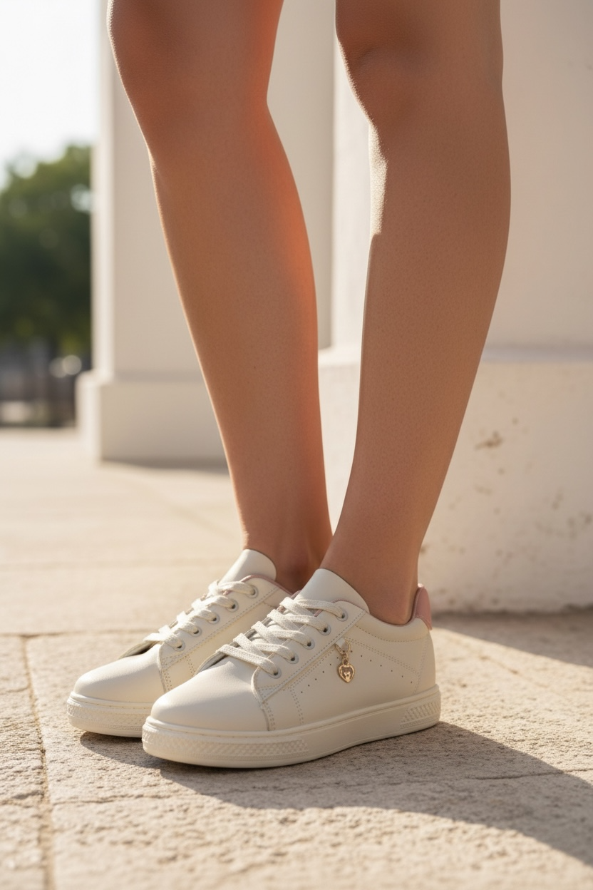 Pantofi sport damă albi cu Inimioară aurie Mono