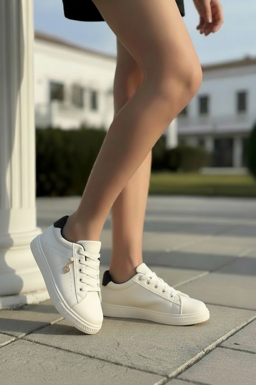 Pantofi sport damă albi cu Inimioară aurie Mono